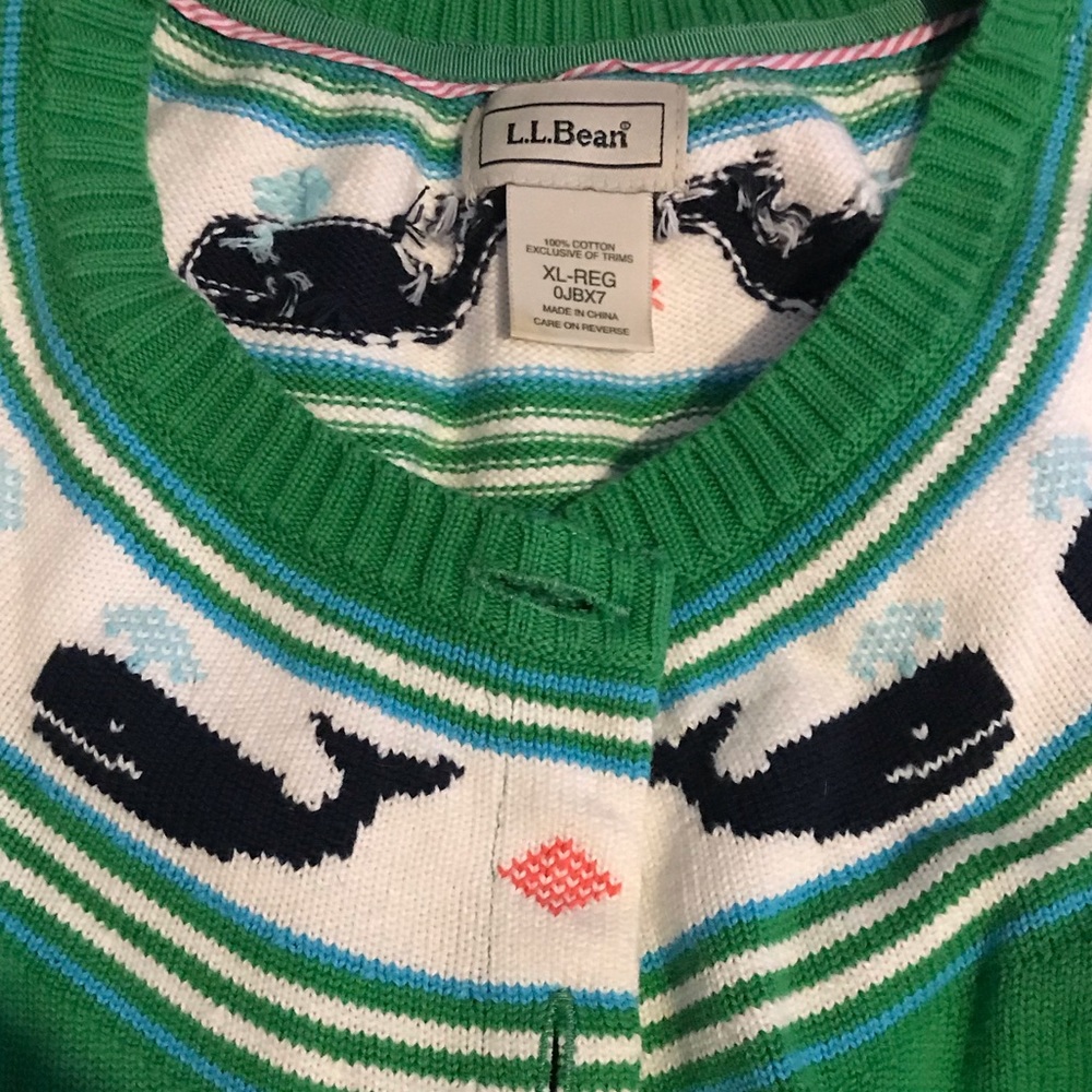 LL Bean XL Whale pattern cardigan
